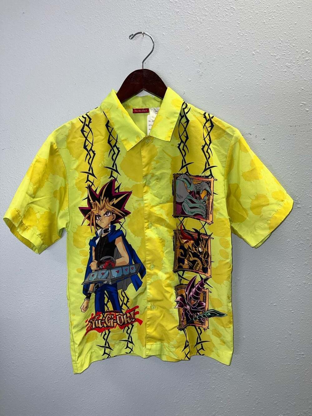 Vintage Yu-Gi-Oh Button Up Shirt Boys 12 14 Yellow Y2K Anime Dark Magician 0419